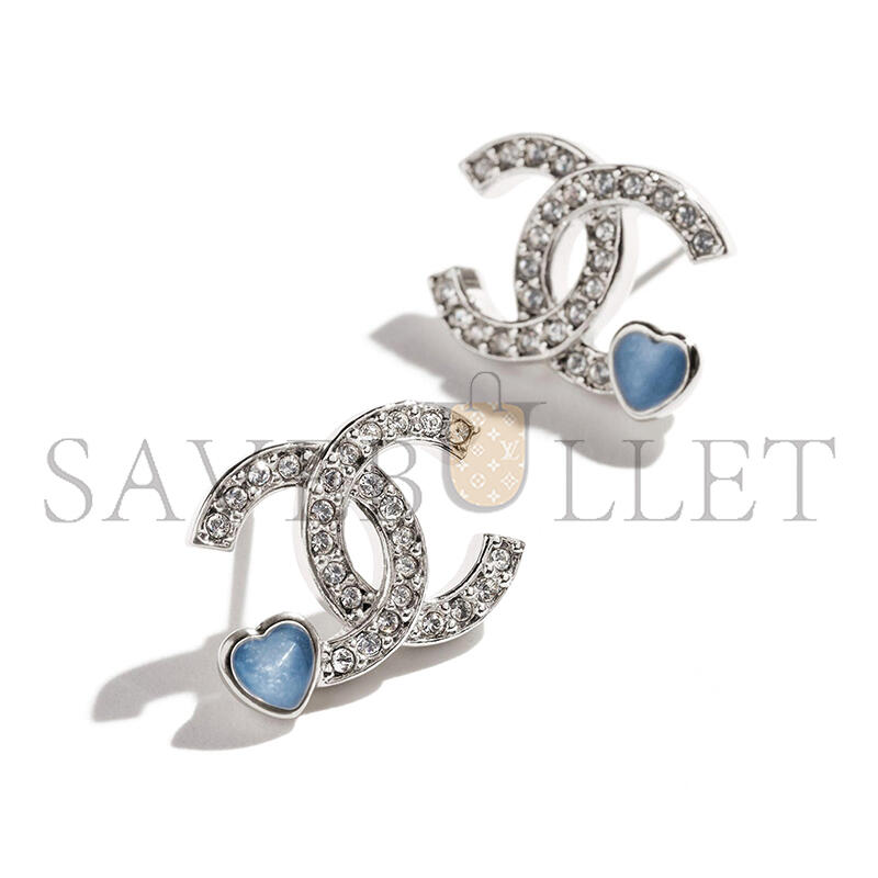 CHANEL RHINESTONE DOUBLE C HEART EARRINGS ABF526